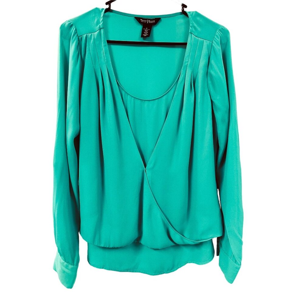 ✌️ 2/$40 ✌️ Bright Green Long Sleeve White House Black Market Blouse sz 8
